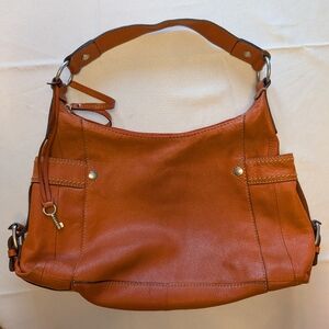 Fossil Orange Leather Hobo Bag